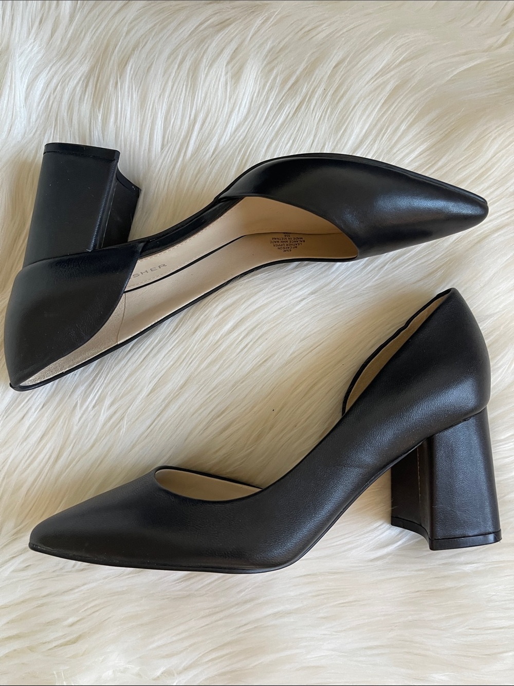 ✨ New Marc Fisher Black Pointed-Toe Leather Block Heel Pumps